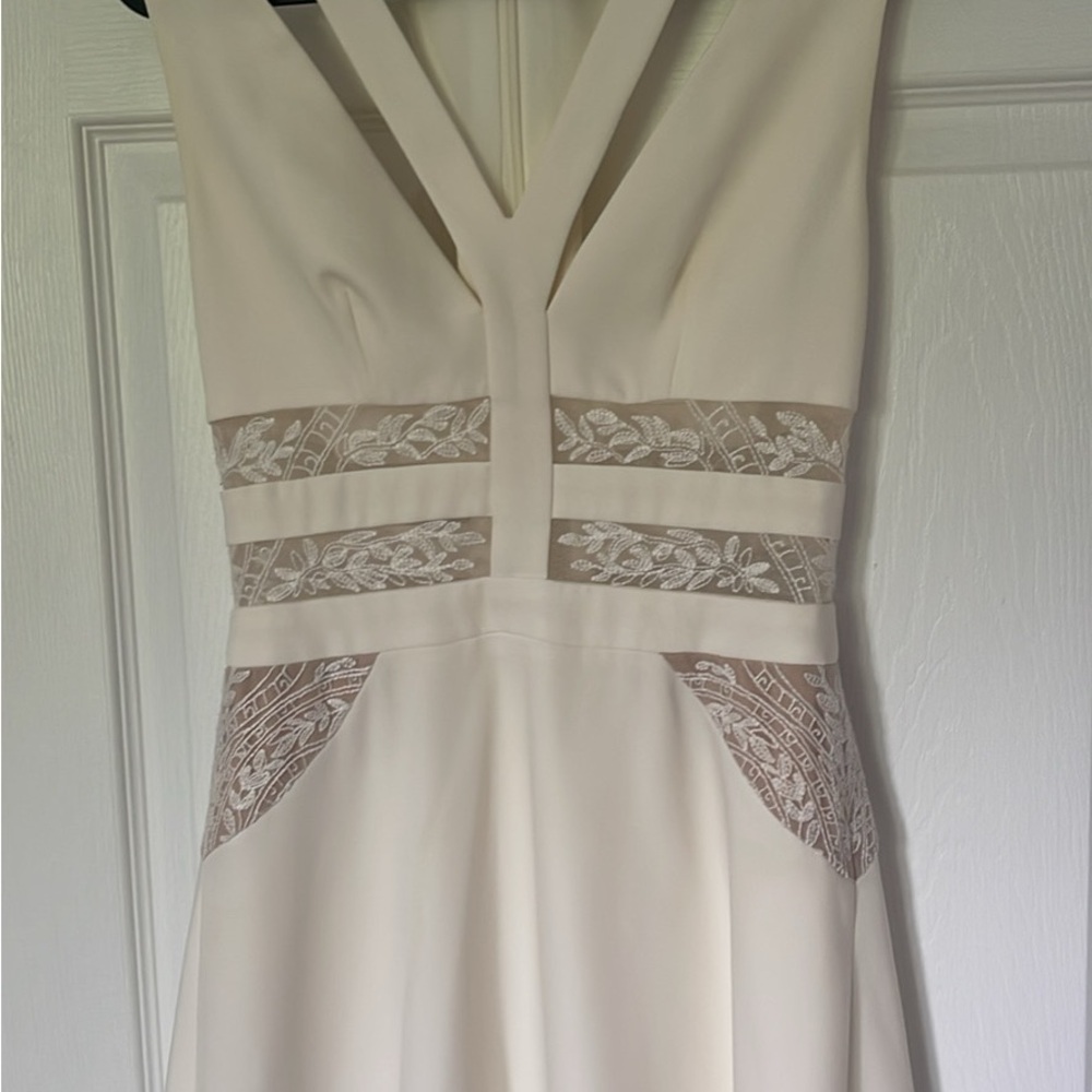 BCBG Cream Backless Dress with Lace Accents